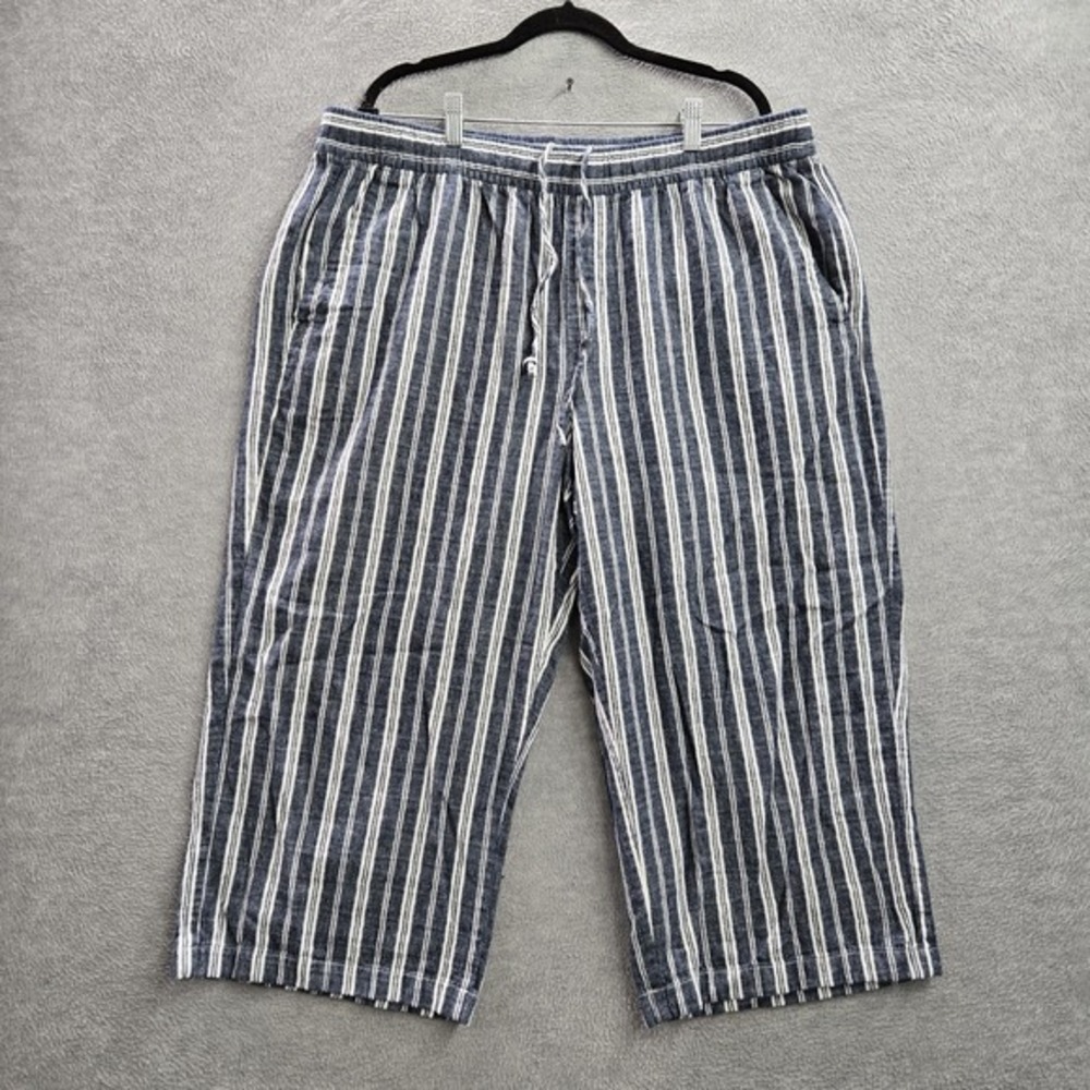 Old Navy Women Pants XL Linen Rayon Striped Wide-Leg Wide Leg Coastal